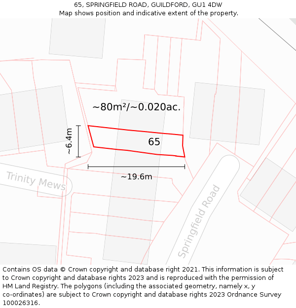 65, SPRINGFIELD ROAD, GUILDFORD, GU1 4DW: Plot and title map