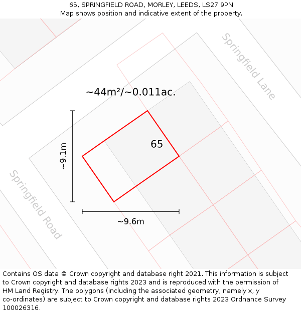 65, SPRINGFIELD ROAD, MORLEY, LEEDS, LS27 9PN: Plot and title map
