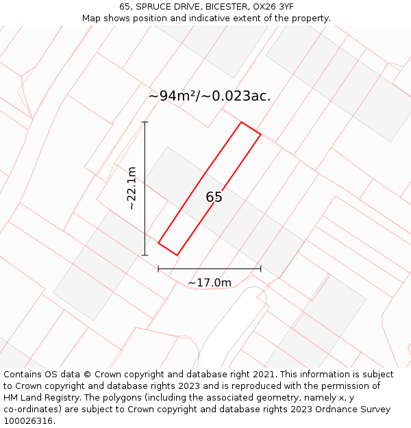 65, SPRUCE DRIVE, BICESTER, OX26 3YF: Plot and title map