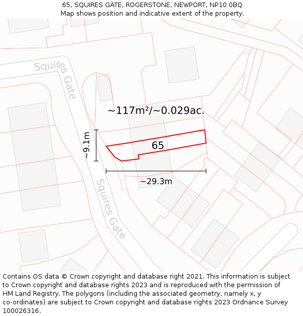 65, SQUIRES GATE, ROGERSTONE, NEWPORT, NP10 0BQ: Plot and title map