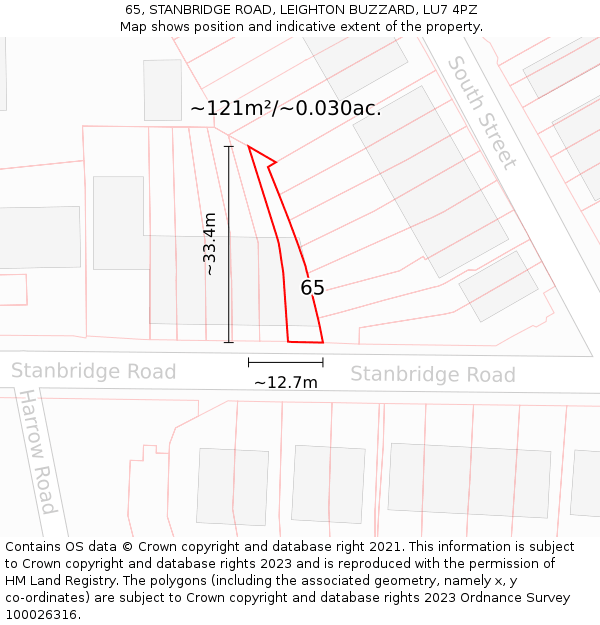 65, STANBRIDGE ROAD, LEIGHTON BUZZARD, LU7 4PZ: Plot and title map