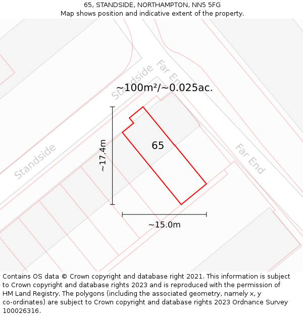 65, STANDSIDE, NORTHAMPTON, NN5 5FG: Plot and title map