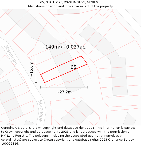 65, STANHOPE, WASHINGTON, NE38 0LL: Plot and title map