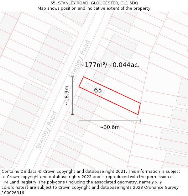 65, STANLEY ROAD, GLOUCESTER, GL1 5DQ: Plot and title map