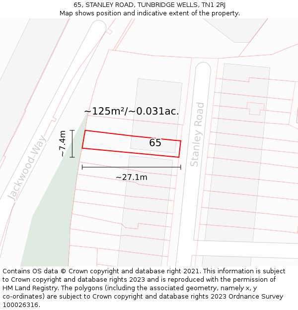65, STANLEY ROAD, TUNBRIDGE WELLS, TN1 2RJ: Plot and title map