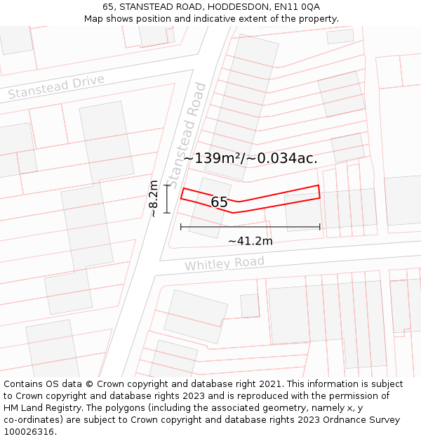 65, STANSTEAD ROAD, HODDESDON, EN11 0QA: Plot and title map