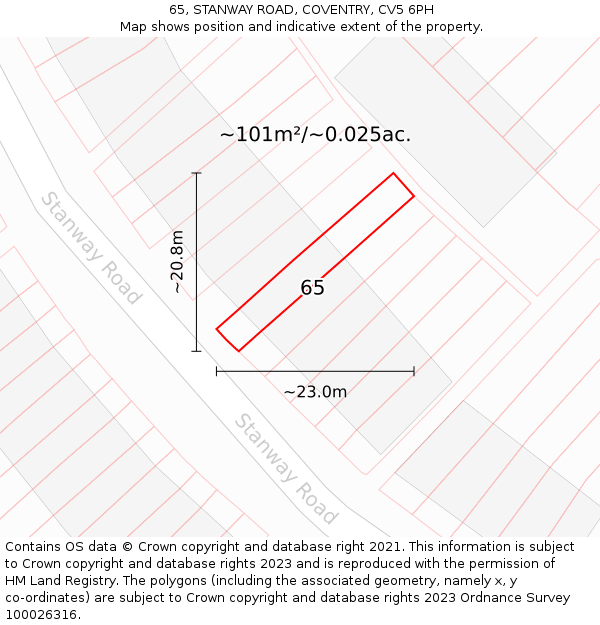 65, STANWAY ROAD, COVENTRY, CV5 6PH: Plot and title map