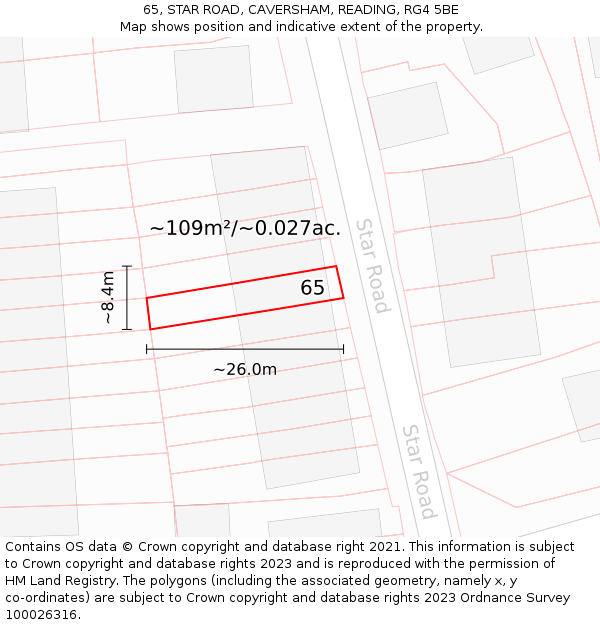 65, STAR ROAD, CAVERSHAM, READING, RG4 5BE: Plot and title map