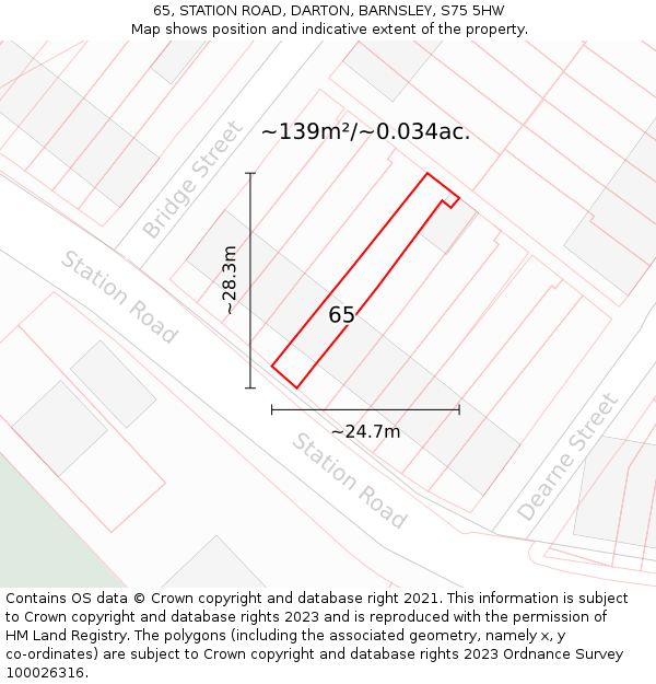 65, STATION ROAD, DARTON, BARNSLEY, S75 5HW: Plot and title map