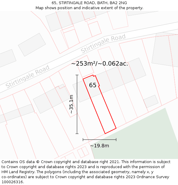 65, STIRTINGALE ROAD, BATH, BA2 2NG: Plot and title map