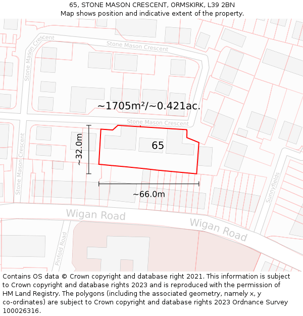 65, STONE MASON CRESCENT, ORMSKIRK, L39 2BN: Plot and title map