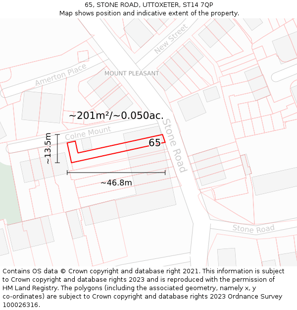 65, STONE ROAD, UTTOXETER, ST14 7QP: Plot and title map