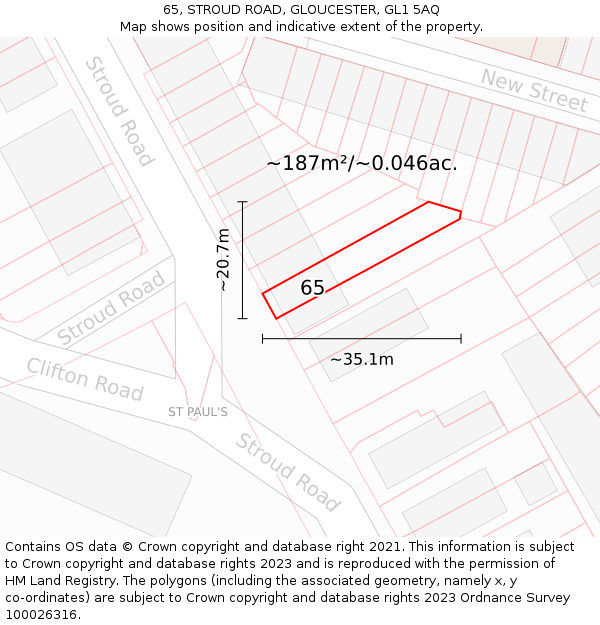 65, STROUD ROAD, GLOUCESTER, GL1 5AQ: Plot and title map