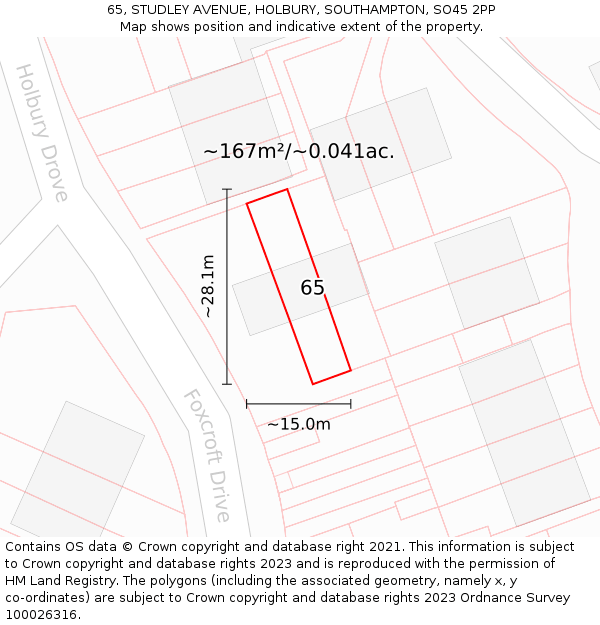 65, STUDLEY AVENUE, HOLBURY, SOUTHAMPTON, SO45 2PP: Plot and title map