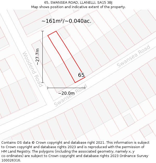 65, SWANSEA ROAD, LLANELLI, SA15 3BJ: Plot and title map