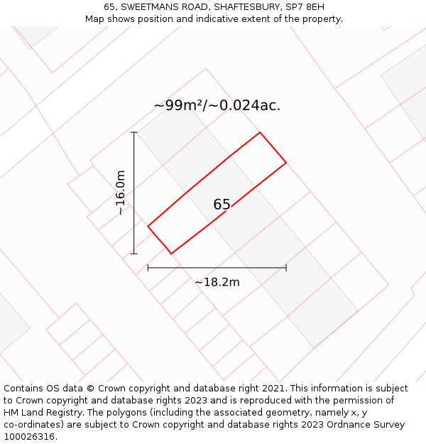 65, SWEETMANS ROAD, SHAFTESBURY, SP7 8EH: Plot and title map