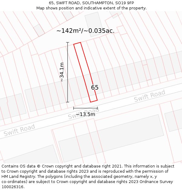 65, SWIFT ROAD, SOUTHAMPTON, SO19 9FP: Plot and title map