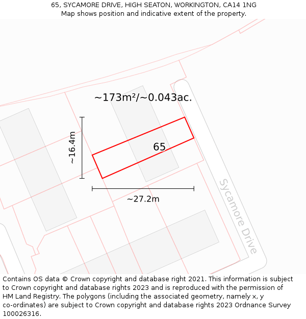 65, SYCAMORE DRIVE, HIGH SEATON, WORKINGTON, CA14 1NG: Plot and title map