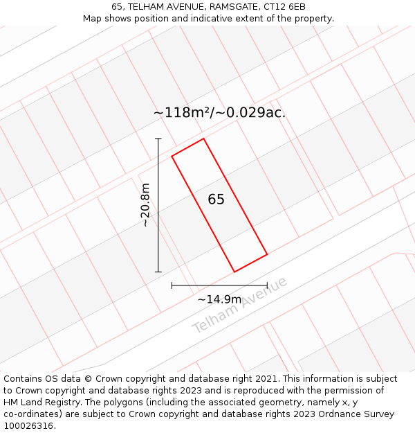 65, TELHAM AVENUE, RAMSGATE, CT12 6EB: Plot and title map