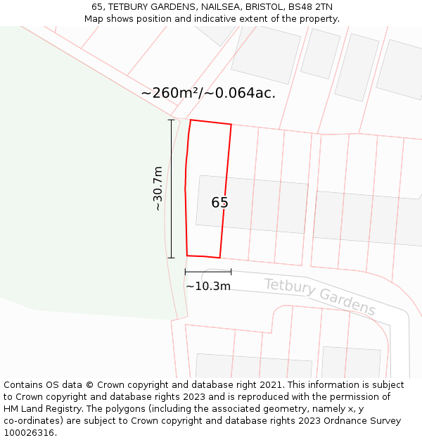 65, TETBURY GARDENS, NAILSEA, BRISTOL, BS48 2TN: Plot and title map