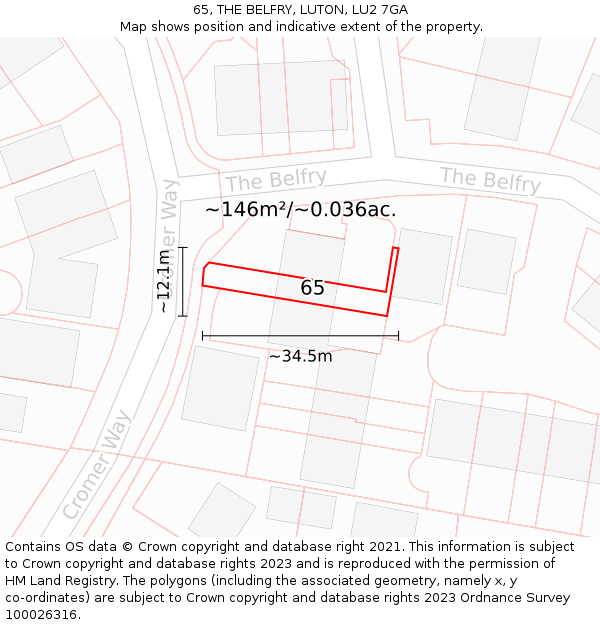 65, THE BELFRY, LUTON, LU2 7GA: Plot and title map