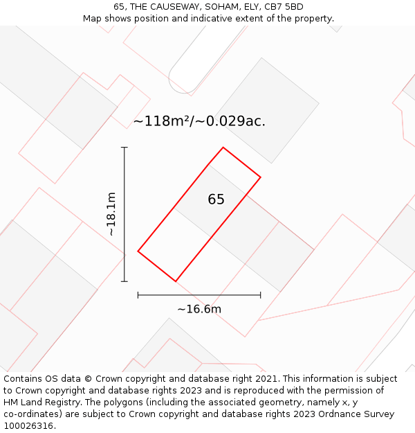 65, THE CAUSEWAY, SOHAM, ELY, CB7 5BD: Plot and title map