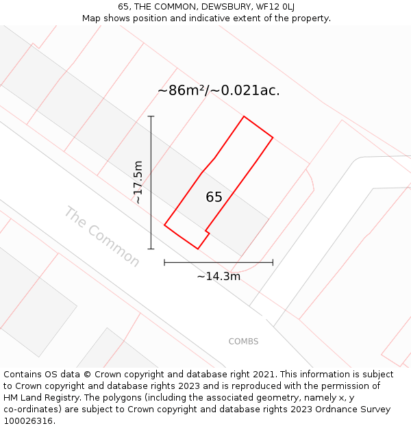 65, THE COMMON, DEWSBURY, WF12 0LJ: Plot and title map