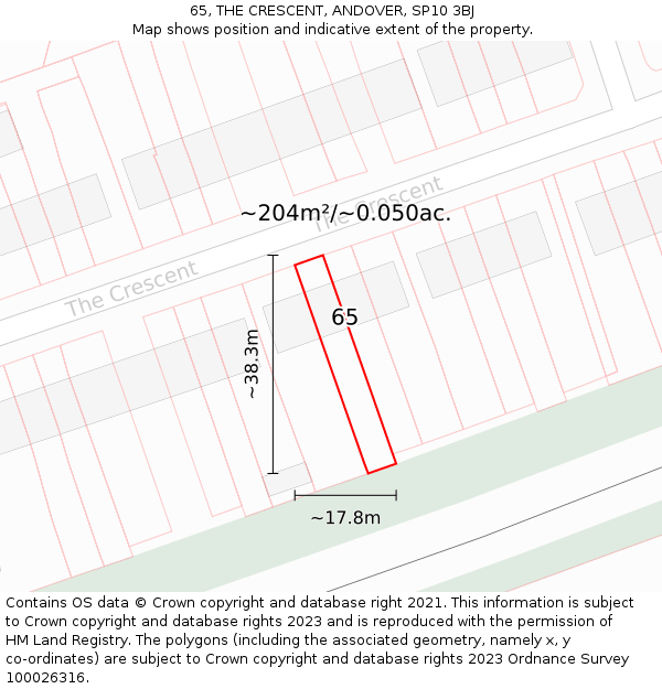 65, THE CRESCENT, ANDOVER, SP10 3BJ: Plot and title map