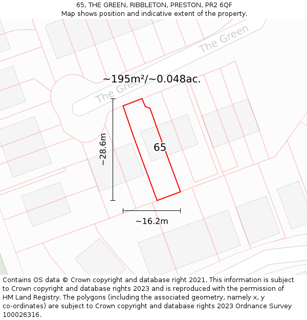65, THE GREEN, RIBBLETON, PRESTON, PR2 6QF: Plot and title map