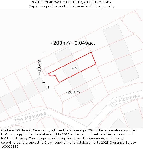 65, THE MEADOWS, MARSHFIELD, CARDIFF, CF3 2DY: Plot and title map