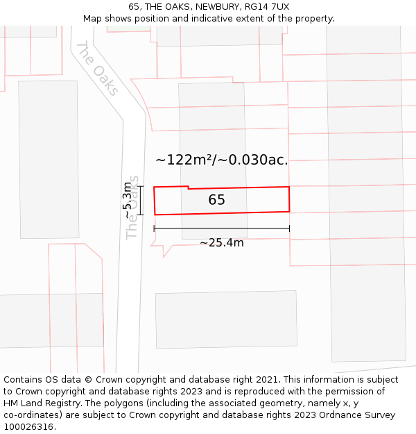 65, THE OAKS, NEWBURY, RG14 7UX: Plot and title map