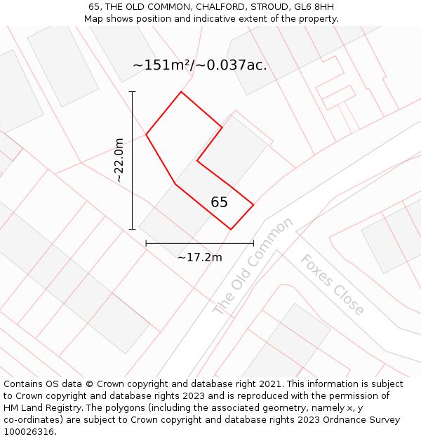 65, THE OLD COMMON, CHALFORD, STROUD, GL6 8HH: Plot and title map