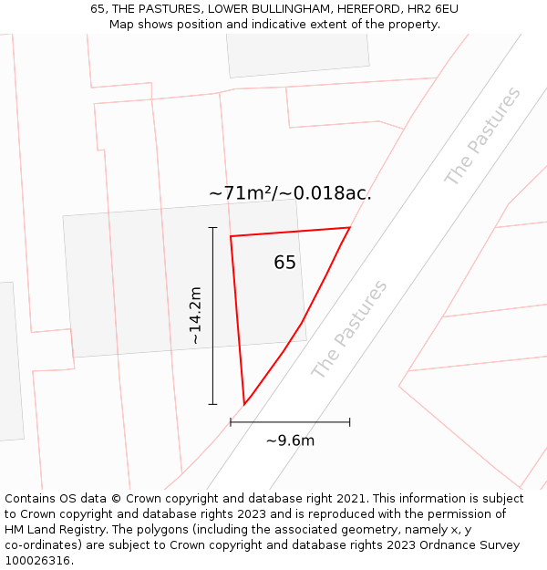 65, THE PASTURES, LOWER BULLINGHAM, HEREFORD, HR2 6EU: Plot and title map