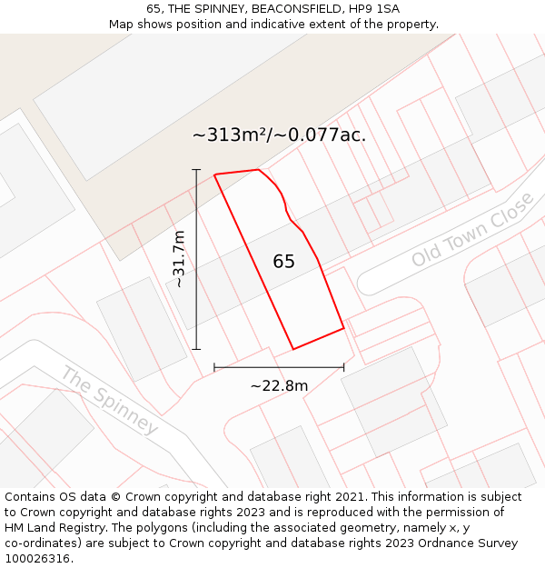 65, THE SPINNEY, BEACONSFIELD, HP9 1SA: Plot and title map