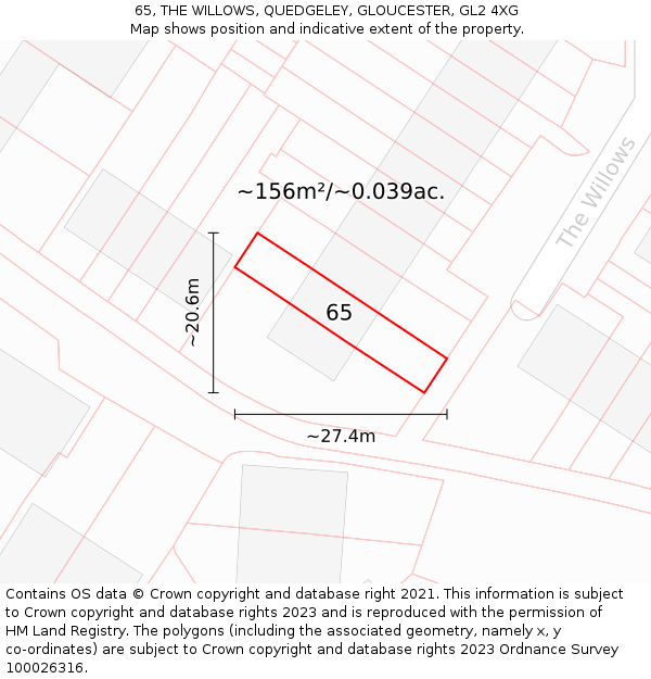 65, THE WILLOWS, QUEDGELEY, GLOUCESTER, GL2 4XG: Plot and title map