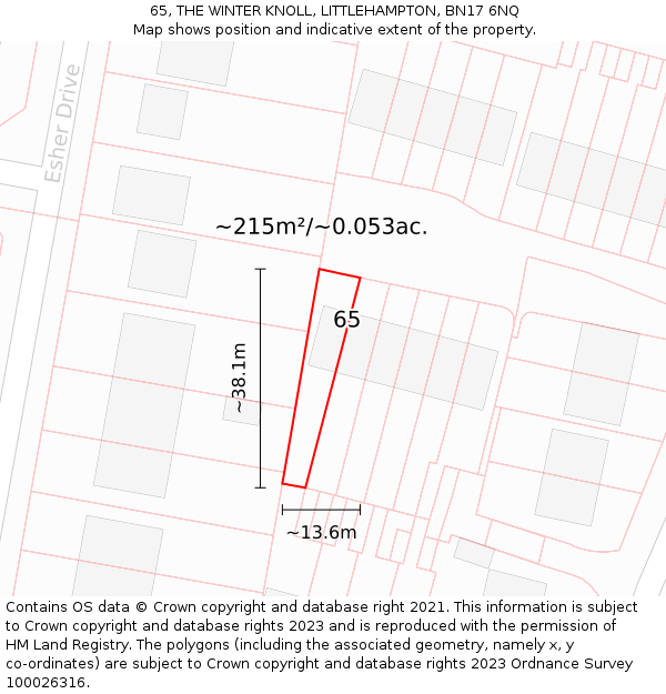 65, THE WINTER KNOLL, LITTLEHAMPTON, BN17 6NQ: Plot and title map