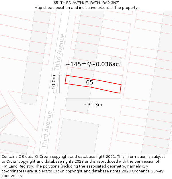 65, THIRD AVENUE, BATH, BA2 3NZ: Plot and title map