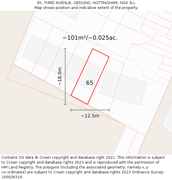 65, THIRD AVENUE, GEDLING, NOTTINGHAM, NG4 3LL: Plot and title map