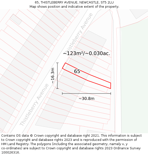 65, THISTLEBERRY AVENUE, NEWCASTLE, ST5 2LU: Plot and title map