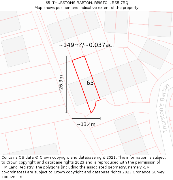 65, THURSTONS BARTON, BRISTOL, BS5 7BQ: Plot and title map