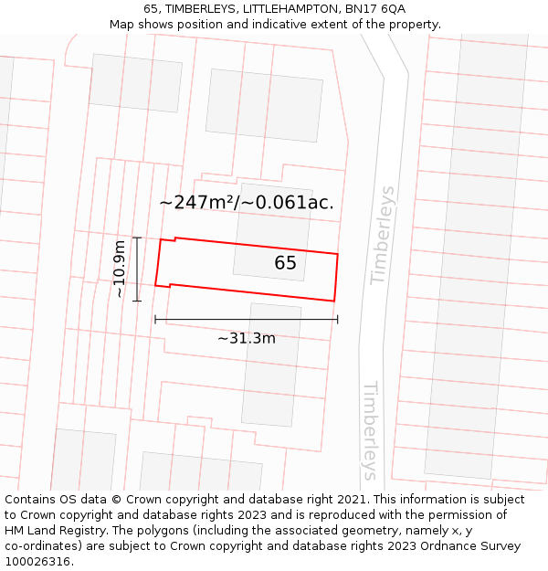 65, TIMBERLEYS, LITTLEHAMPTON, BN17 6QA: Plot and title map