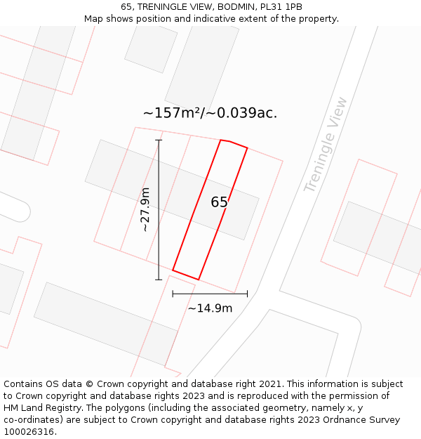 65, TRENINGLE VIEW, BODMIN, PL31 1PB: Plot and title map