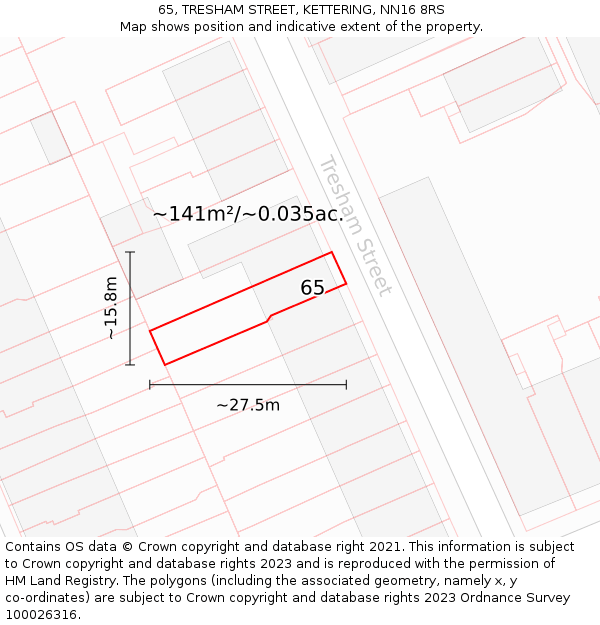 65, TRESHAM STREET, KETTERING, NN16 8RS: Plot and title map