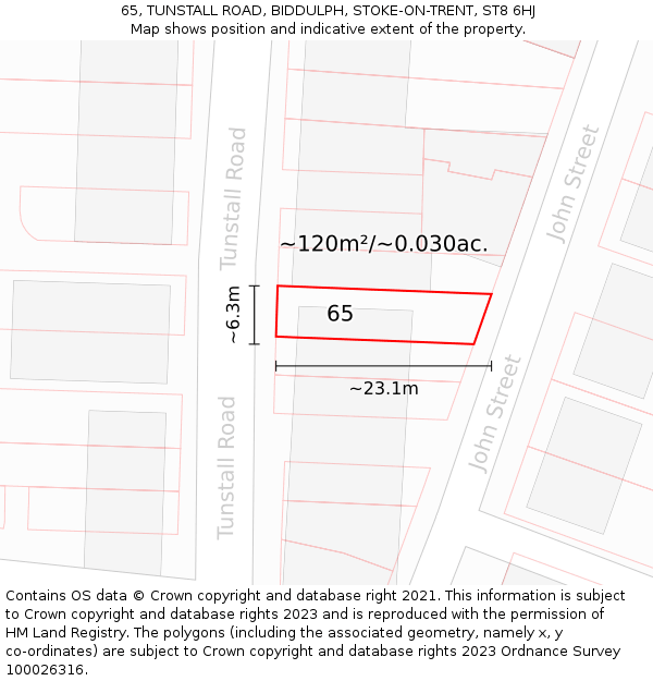 65, TUNSTALL ROAD, BIDDULPH, STOKE-ON-TRENT, ST8 6HJ: Plot and title map