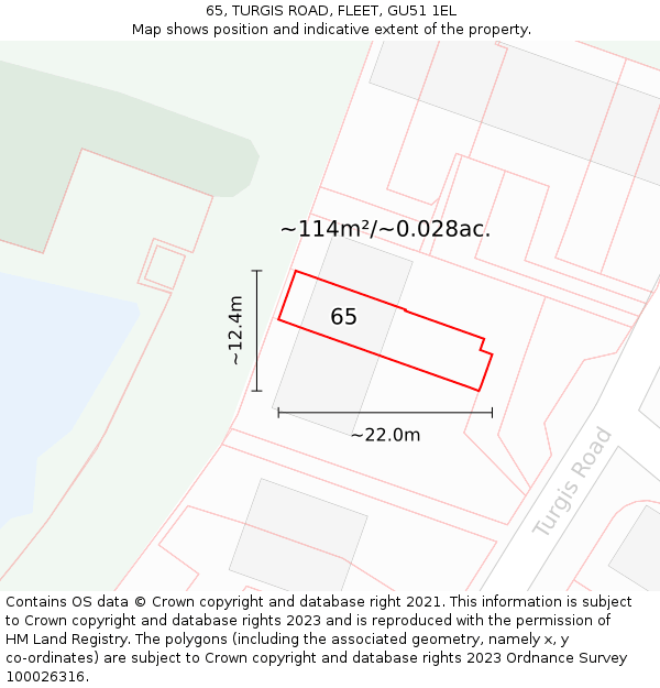 65, TURGIS ROAD, FLEET, GU51 1EL: Plot and title map
