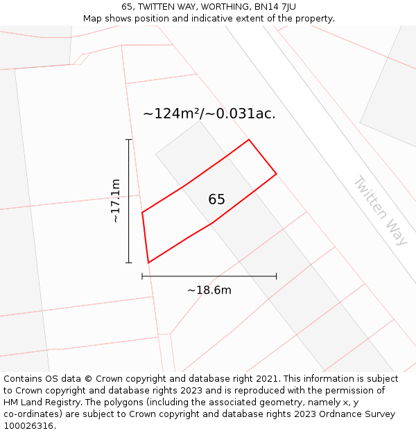 65, TWITTEN WAY, WORTHING, BN14 7JU: Plot and title map