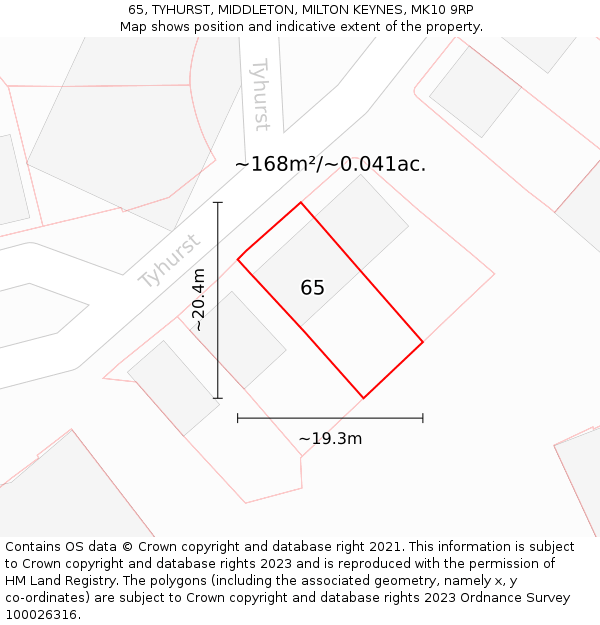 65, TYHURST, MIDDLETON, MILTON KEYNES, MK10 9RP: Plot and title map