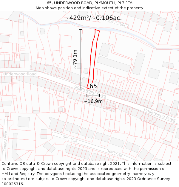 65, UNDERWOOD ROAD, PLYMOUTH, PL7 1TA: Plot and title map