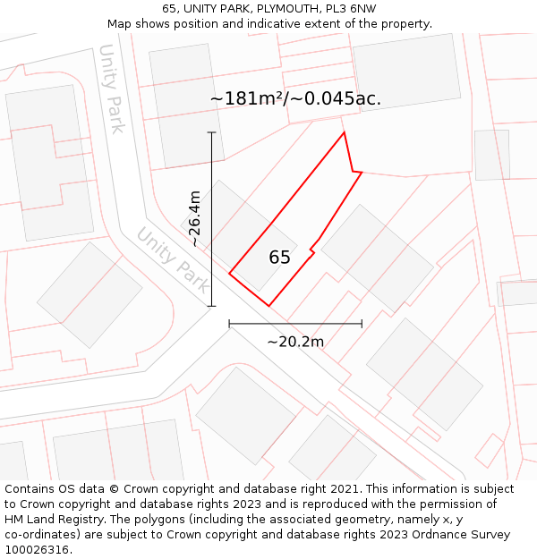 65, UNITY PARK, PLYMOUTH, PL3 6NW: Plot and title map