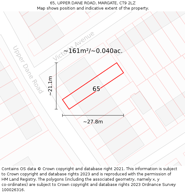 65, UPPER DANE ROAD, MARGATE, CT9 2LZ: Plot and title map